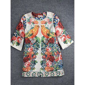 Traffic People Coat Womens Small Multicolor Bird Floral Jacquard Collarless